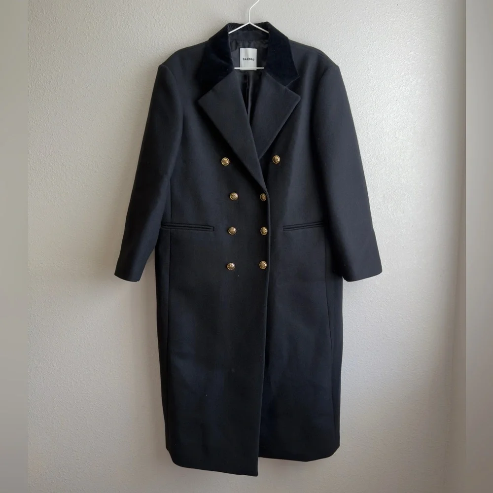 SANDRO Offy Double Breasted Long Coat - Picture 6 of 14